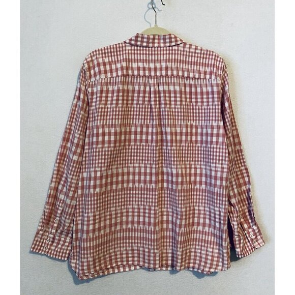Talbots Top Womens XL Pink Plaid Striped Long Sleeve Button Up Cottagecore - Picture 3 of 6